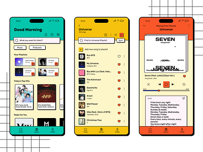 Music Player App UI Design Concept bold clean ui colorful daily ui 009 minimal design mobile ui design music player app music player app ui design neubrutalism playlist screen typography ui