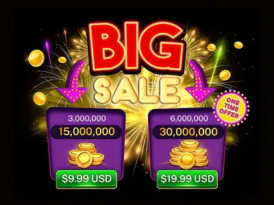 Pop-up Big sale advertisement big sale branding casino casino game coins composition fireworks game graphic design illustration interface logo mobile game pop up popup sale title ui design web design