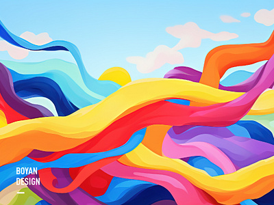 Rainbow streamers form an abstract concept of beautiful art sky 五颜六色 抽象 织物 缠绕 飘带