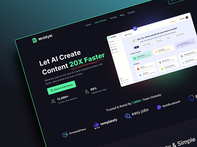 AI Startup Landing Page Website ai ai art ai landing page ai startup ai tool ai writer ai writing tool artificial intelligence clean content writing tool illustration neural network ui design ux design