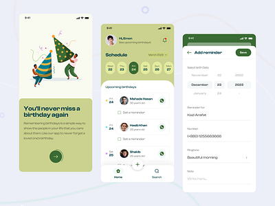 BirthYay mobile app android app app app design birth reminder birthday app design graphic design illustration ios app mobile app reminder app ui uidesign uiux ux