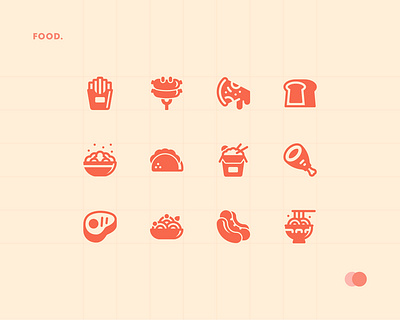 Food Iconography app icon app icon design buttons design flat icon food glyph icon icon set iconography illustration pictogram pizza solid ui