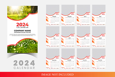 2024 Calendar Design Template, Wall/Desk Modern New Year Calenda branding design typography vector website button