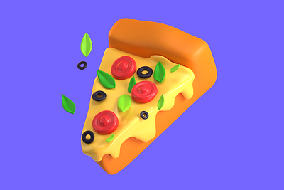 3d Pizza slice 3d design food graphic design leaves low poly olives pizza slice tomato