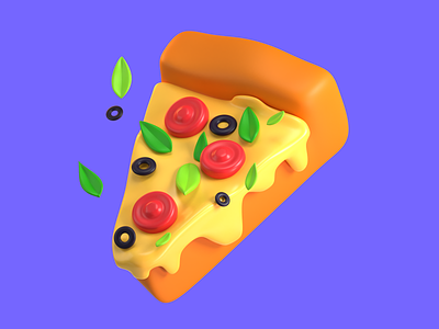 3d Pizza slice 3d design food graphic design leaves low poly olives pizza slice tomato