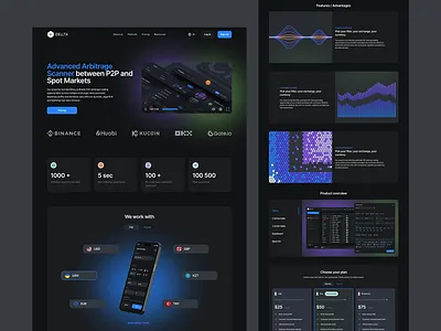 Landing page for DELLTA arbitrage scanner app design application arbitrage crypto darktheme design exchange figma landing landingpage scanner ui ux web