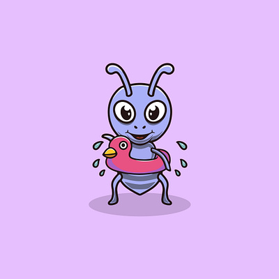 Cute Ant Wearing Duck Floater Illustration branding graphic design ui vacation