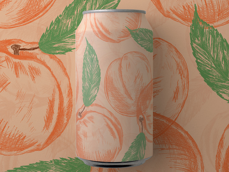 Peach Beer Label Design beer beer can beverage branding can can design design studio drink drink packaging graphic design identity design illustration juice label design packaging packaging design pattern peach pen and ink sketch