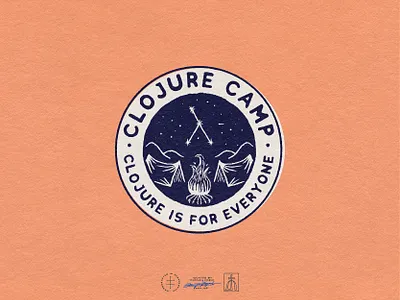 Clojure Camp badge brand design brand identity branding branding design camp constellation education emblem fire logo logo design nature outdoor retro scout stars tent vintage visual identity