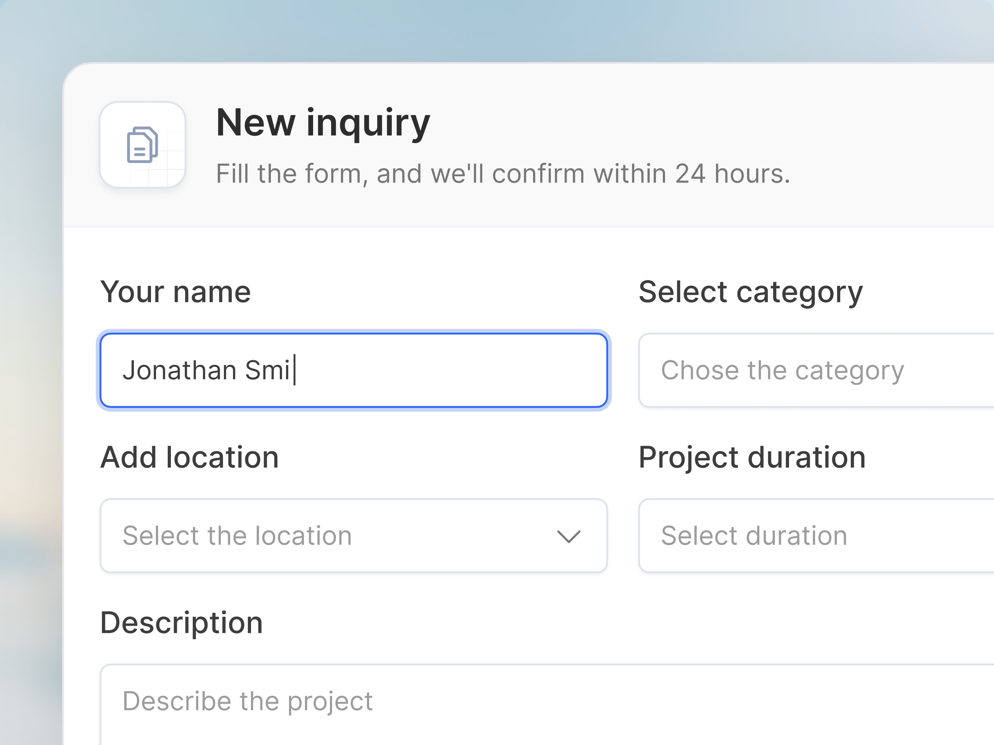 Inquiry Submission Modal architect platform building contractor home home decor house house renovation contractor interior design provider real estate renovation platform saas ui uidesign uiux uxdesign web application