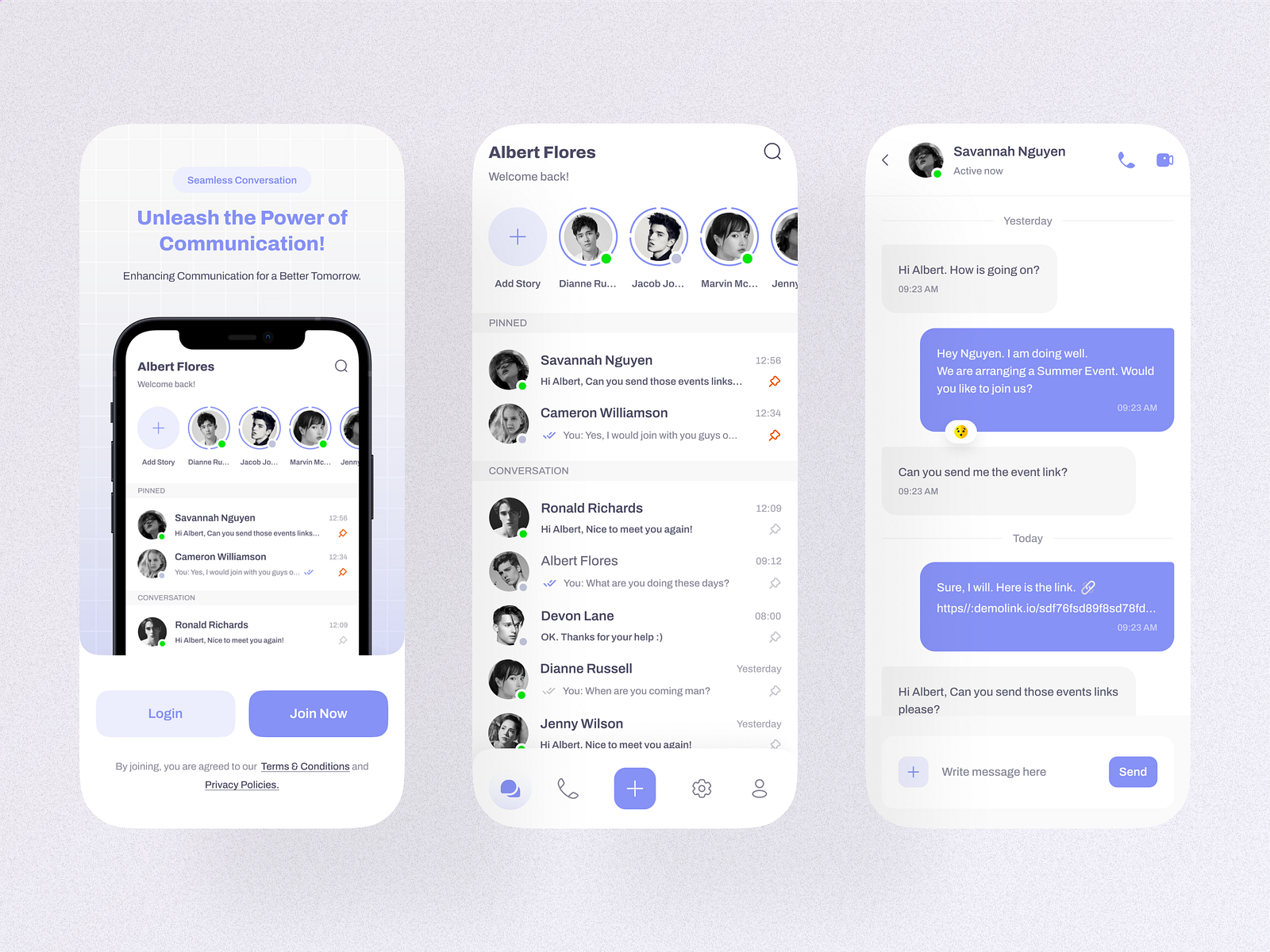 Chat app's minimal UI design by Nazmul Haque Shanto on Dribbble