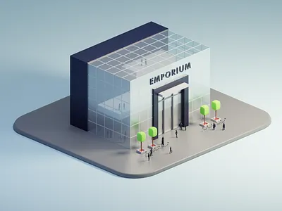 Low poly Architecture 3d 3d illustration architecture blender cycles glass glassmorphism graphic design illustration isometric low poly lowpoly render store stylized