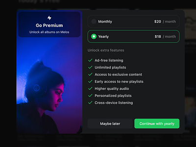 🎵 Go Premium - Plans & Pricing dialog free modal mode monthly music plans popop premium pricing radio song spotify subscription yearly