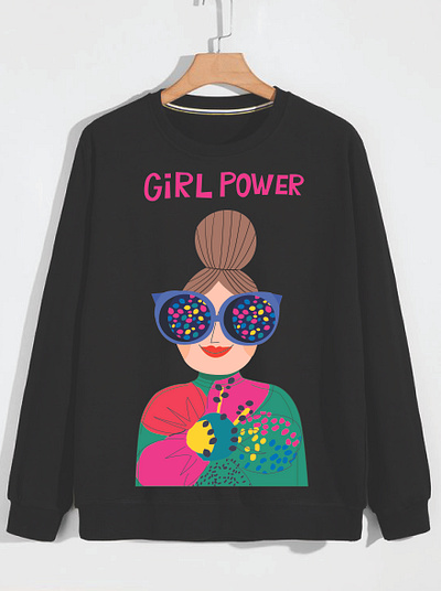 girl power sweatshirt branding design illustration