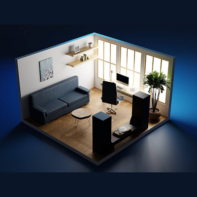 Home office 3D model in Blender