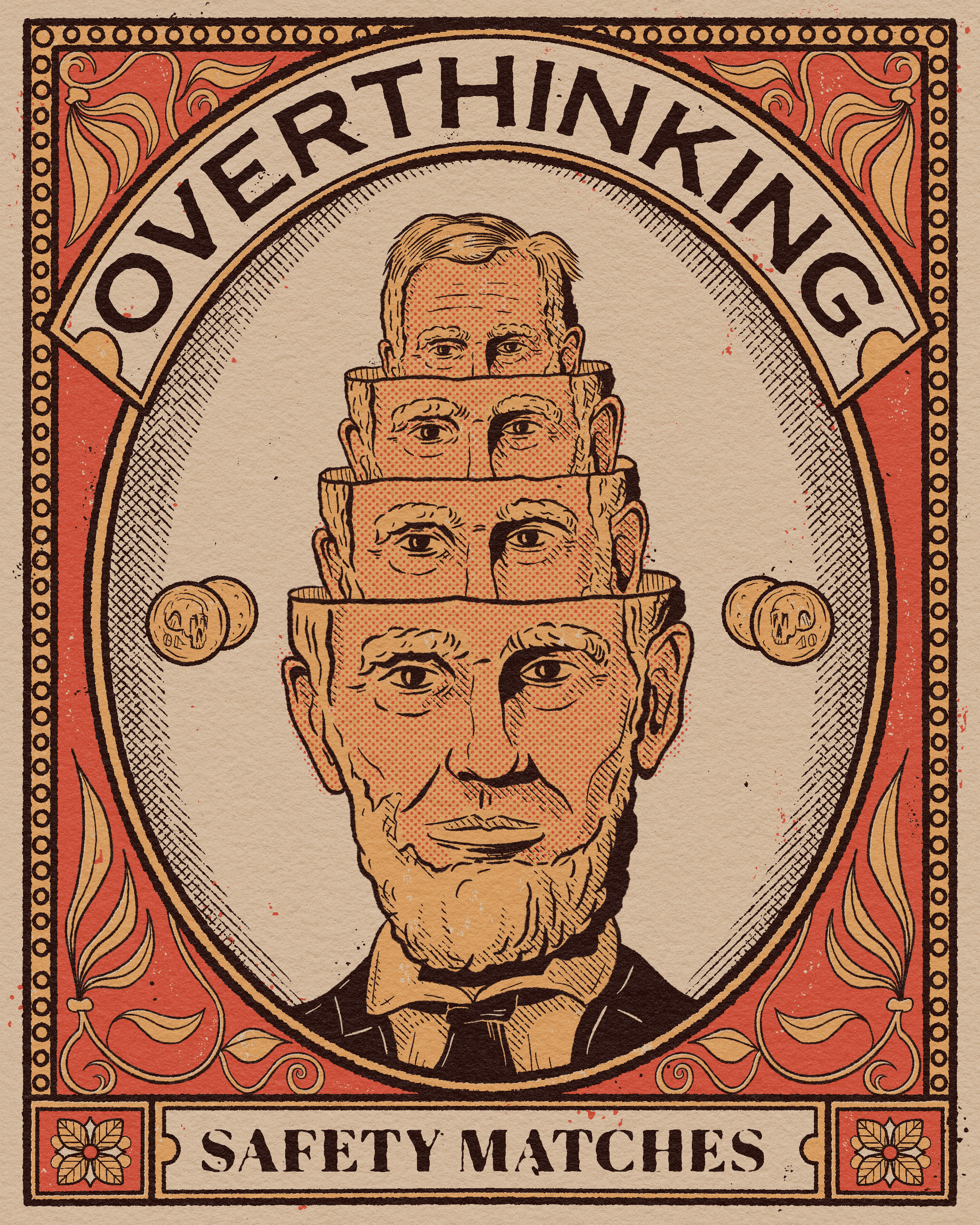 Overthinking Safety Matches design graphic design illustration label matchbox packaging retro safety matches vintage