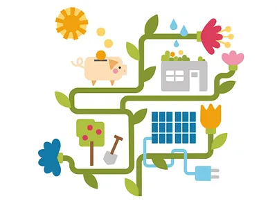 Green Town environmental flower green house illustration money roof save solar sunstainable sustatinability tree