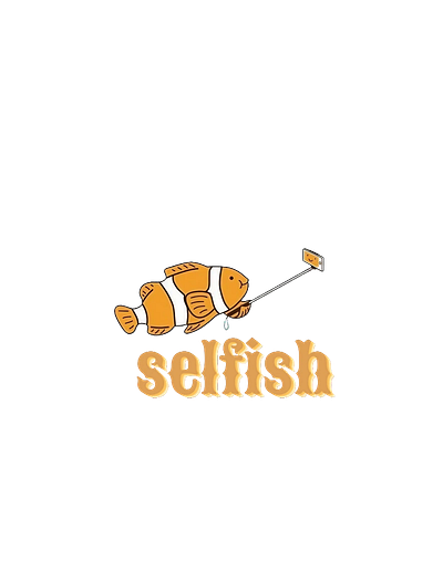 selfish cute desing digital fish funny ocean orange pun sea selfie white word