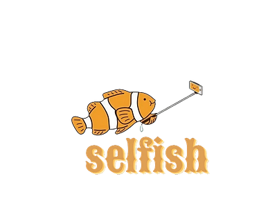 selfish cute desing digital fish funny ocean orange pun sea selfie white word