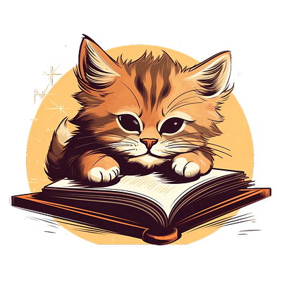 cat reading book animal animals book cat desing digital funny read red sun yellow