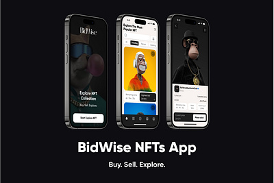 BidWise NFT App - Revolutionizing Digital Art and Collectibles design figma graphic design illustration mobile app nft nft app ui ui design ui designer uiux