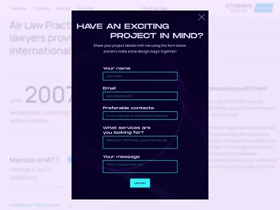 Pop-up modal for the website brief centered text contact form figma graphic design input fields label mockup modal popup popup modal uiux design visual hierarchy web design web development webflow