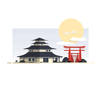 Japan asian buildings castle design illustration japan tori tori gates