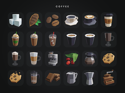 Low Poly Coffee Icons (FREE) coffee color free gui icons illustration lowpoly polyperfect ui