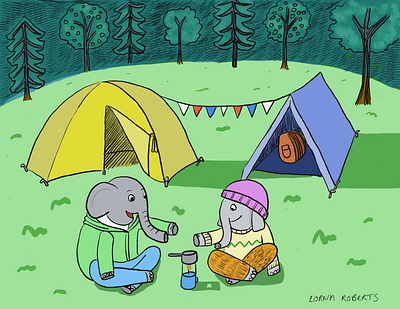 Elephants Camping childrens book illustration picture book picture book illustration