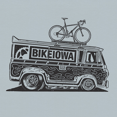 BikeIowa Tee Design bicycle bike bikelife branding drawing graphic design illustration iowa screenprint van vanlife