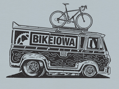 BikeIowa Tee Design bicycle bike bikelife branding drawing graphic design illustration iowa screenprint van vanlife