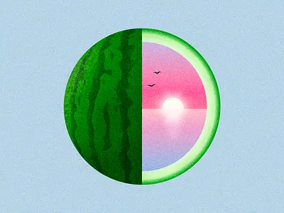 Watermelon Sunset beach food fruit illustration ocean pink sea summer sunset surreal vector watermelon