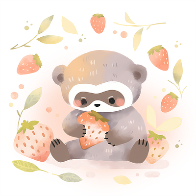 Sloth loves strawberries characterdesign children book children book illustration childrens book cute handdrawn illustration paint sloth strawberry