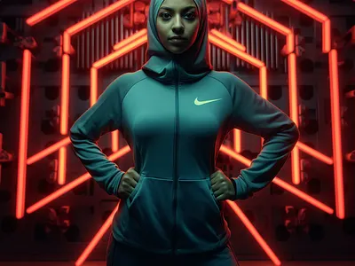 Hijabi model in sports gear- created using midjourney ai hijabi middle eastern woman midjourney model nike sports gear woman