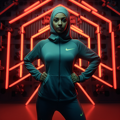Hijabi model in sports gear- created using midjourney ai hijabi middle eastern woman midjourney model nike sports gear woman