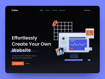Website Builder - Hero Website 3d 3d chart 3d design 3d illustration dark mode dashboard design graphic design hero website illustration rizki agus ui ui design ux design