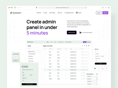 Rocketadmin: homepage, website, hero, mobile design admin panel database hero hero platform homepage landing landing design landing page mobile product website saas design web web design web designer webpage website