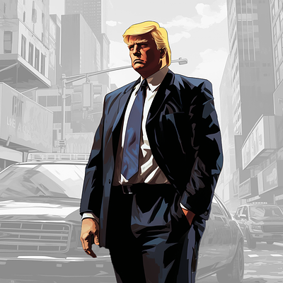 Donald Trump in gta4 style artwork ai artwork grand theft auto artwork graphic design gta gta 4 gta artwork gta iv midjourney