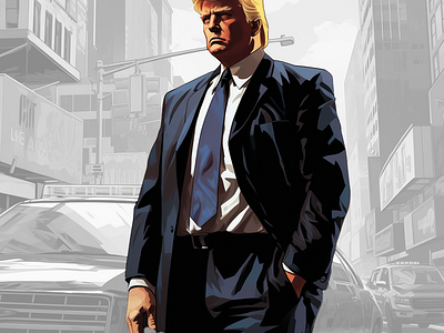 Donald Trump in gta4 style artwork ai artwork grand theft auto artwork graphic design gta gta 4 gta artwork gta iv midjourney