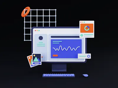 Computer - 3D Illustration 3d 3d chart 3d computer 3d desktop 3d illustration 3d keyboarf 3d laptop dark mode graphic design illustration rizki agus