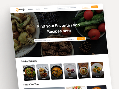 Mealy - Food Recipes Curation Website clean concept cuisine curation design food minimalism recipes simple ui web design website yellow