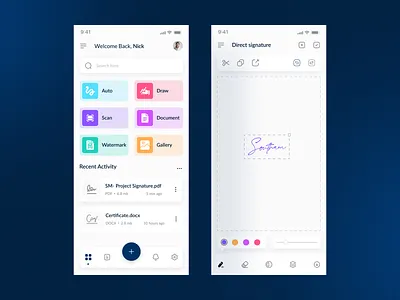 Digital sign app - UI Design app app design app ui cool ui dark ui digital sign app digital signature folder ios mobile modern product design trendy ui ui ui design uiux ux