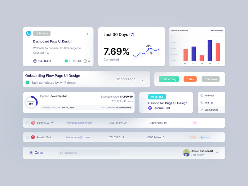 Caps CRM SaaS - Component agency caps crm component component ui crm dashboard designer designsystem elements filllo management project project management saas saasui ui uidesign ux