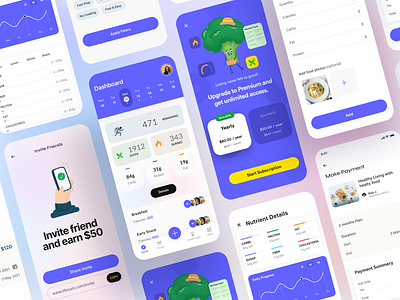 Diet & Food Tracker app design app design fitness food track mobile mobile app mobile app design product design saas ui ui ui design uiux ux ux design