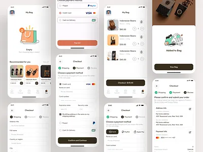 Coffee Shop Mobile App(Cart/Checkout/Empty) app beans cart checkout clean cofe coffee shop design empty error minimal mobile app product shop store ui ux
