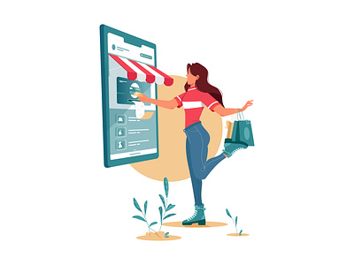 Independent Girl Doing Online Shopping | Illustration art work artist design flat color girl character art girl illustration girl shopping graphic design illustration illustrator illustrator art inspiration minimal illustration online shopping online store shopping illustration ui vector vector art vector illustration