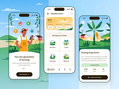 Farm Monitoring App 🍌 agriculture app banana crops design farm fruit humidity icon illustration inventory landscape mobile monitorning preciptation rama arsyanendra sky sun ui ux