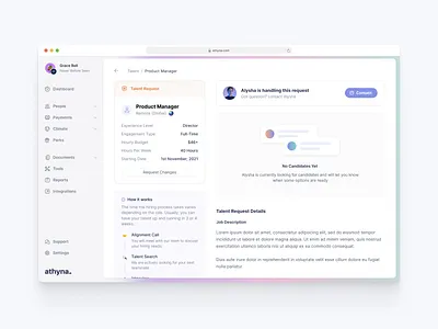 Talent Request dashboard hiring manage remote talent ui ux