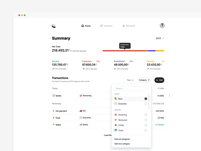 Expense Tracker app budget chart dashboard dashboard design design desktop expense expense tracker graph income line chart overflow menu overlay product design summary table tracker ui ux