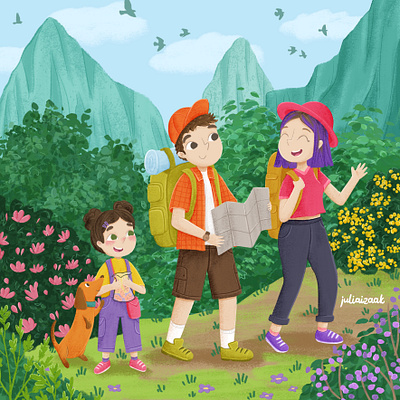 Mountain trip design illustration